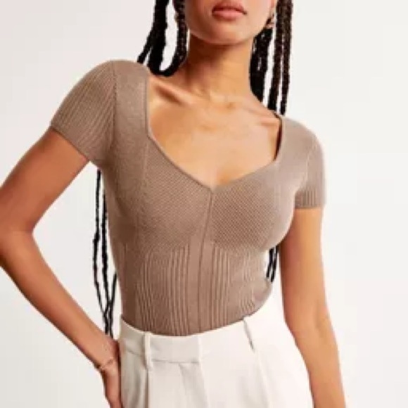 Abercrombie & Fitch Womens Ribbed Knit Sweetheart Neckline Thong Bodysuit Small - Picture 1 of 8